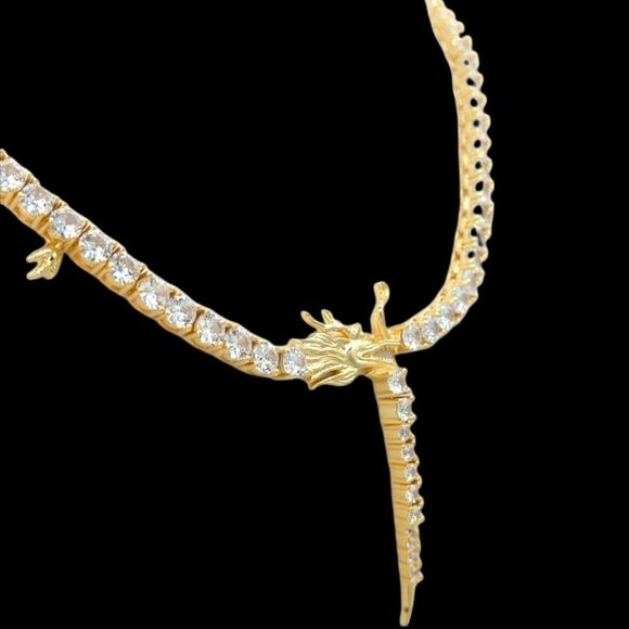 14K Yellow Gold Finish Chinese Dragon 21inch x 5mm Tennis Chain. - Picture 2 of 8